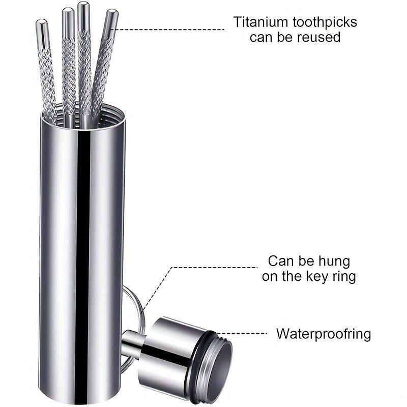 Reusable Metal Toothpick Floss Pick Kit with Keychain Holder
