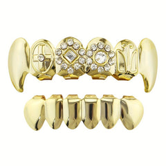 18K Zircon Golden Hip hop Braces Set for Halloween