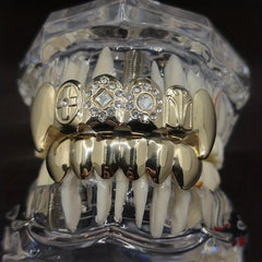 18K Zircon Golden Hip hop Braces Set for Halloween