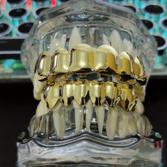 Glossy Hollow Fangs Hip hop Braces Grillz 18K Electroplated Copper Teeth