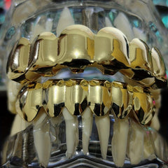 Glossy Hollow Fangs Hip hop Braces Grillz 18K Electroplated Copper Teeth