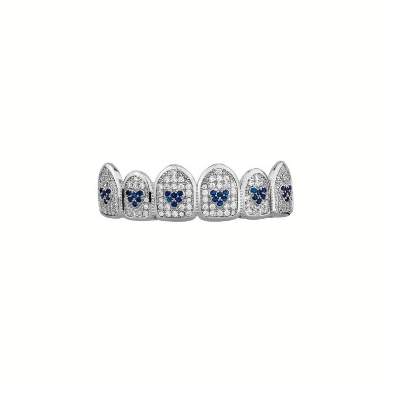 Heart Shaped Iced Out Silver Teeth Grillz Hip Hop Accessory