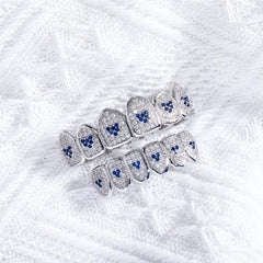 Heart Shaped Iced Out Silver Teeth Grillz Hip Hop Accessory