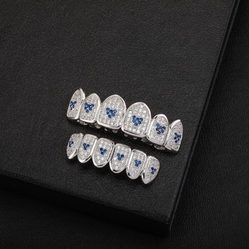 Heart Shaped Iced Out Silver Teeth Grillz Hip Hop Accessory