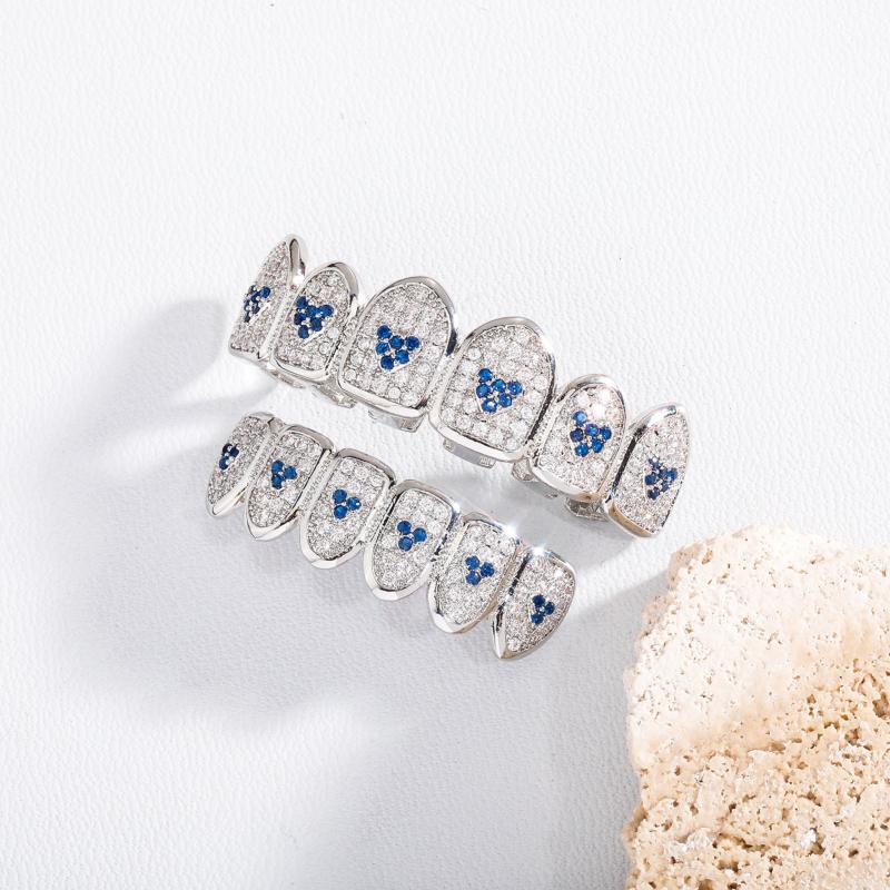 Heart Shaped Iced Out Silver Teeth Grillz Hip Hop Accessory