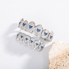 Heart Shaped Iced Out Silver Teeth Grillz Hip Hop Accessory