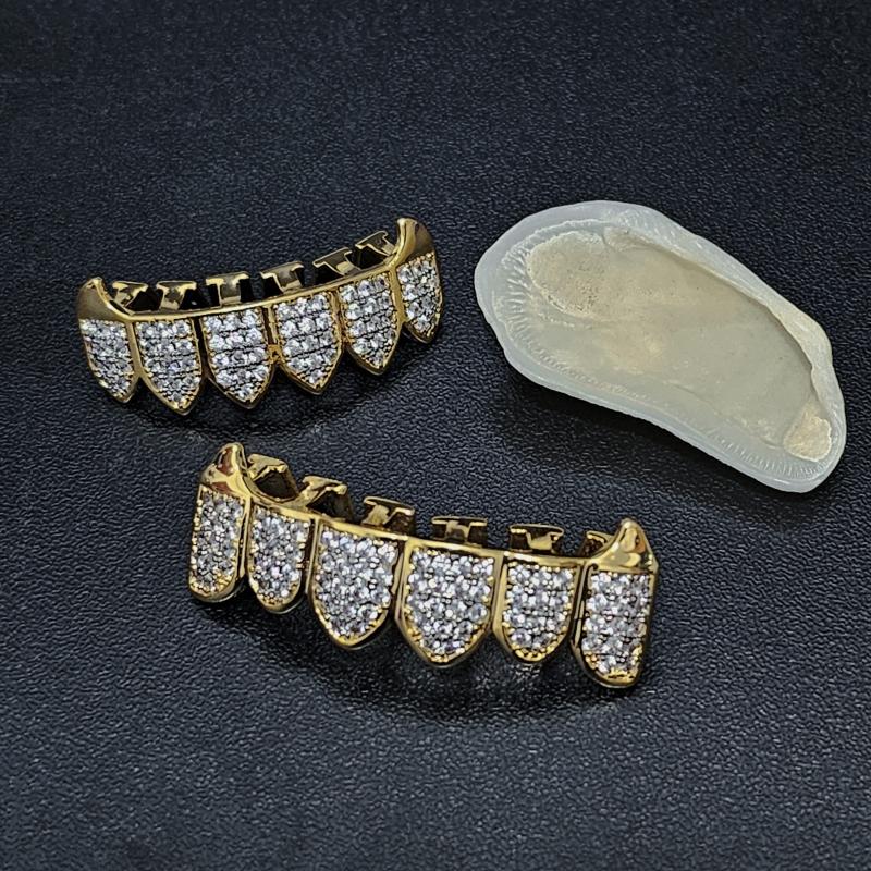 2pcs Golden Silvery Teeth Grillz Top and Bottom Hip Hop Rapper Jewelry