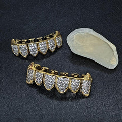2pcs Golden Silvery Teeth Grillz Top and Bottom Hip Hop Rapper Jewelry