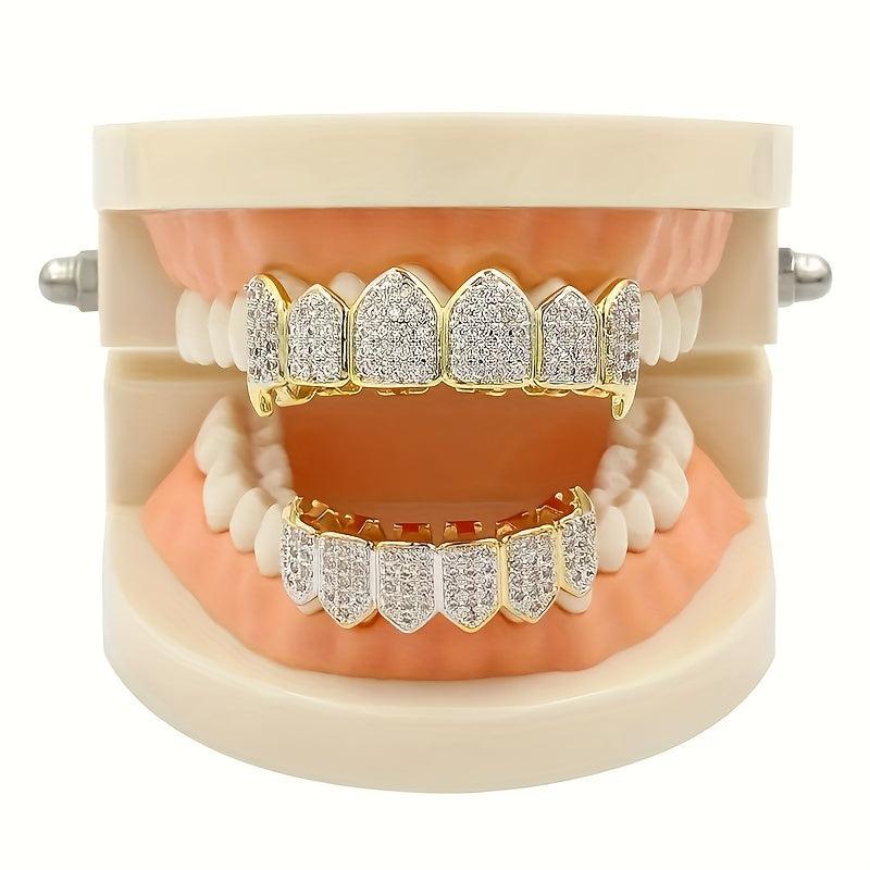 2pcs Golden Silvery Teeth Grillz Top and Bottom Hip Hop Rapper Jewelry