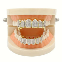 2pcs Golden Silvery Teeth Grillz Top and Bottom Hip Hop Rapper Jewelry