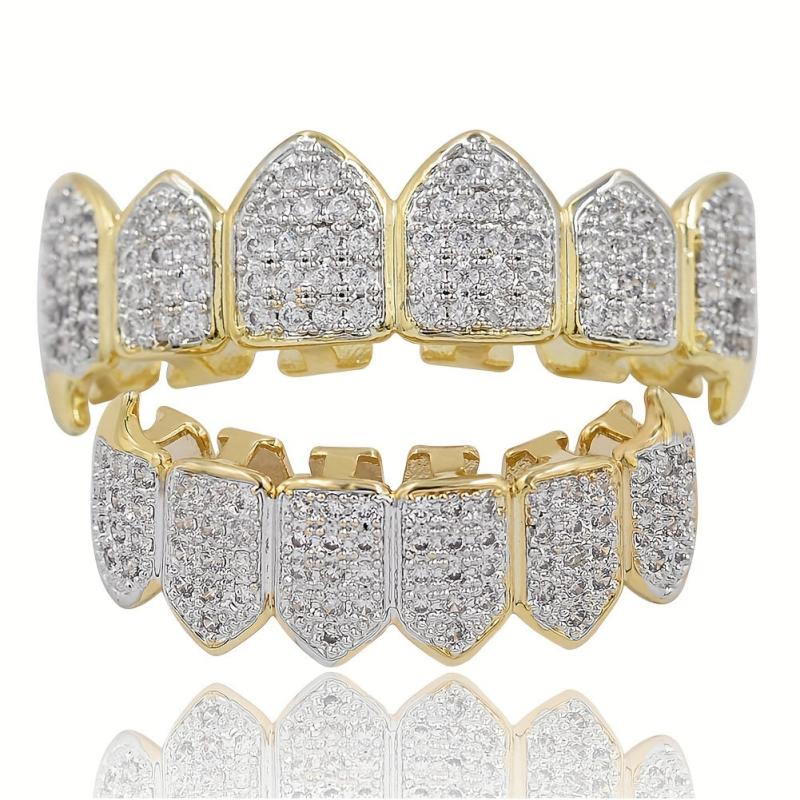 2pcs Golden Silvery Teeth Grillz Top and Bottom Hip Hop Rapper Jewelry