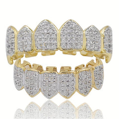 2pcs Golden Silvery Teeth Grillz Top and Bottom Hip Hop Rapper Jewelry