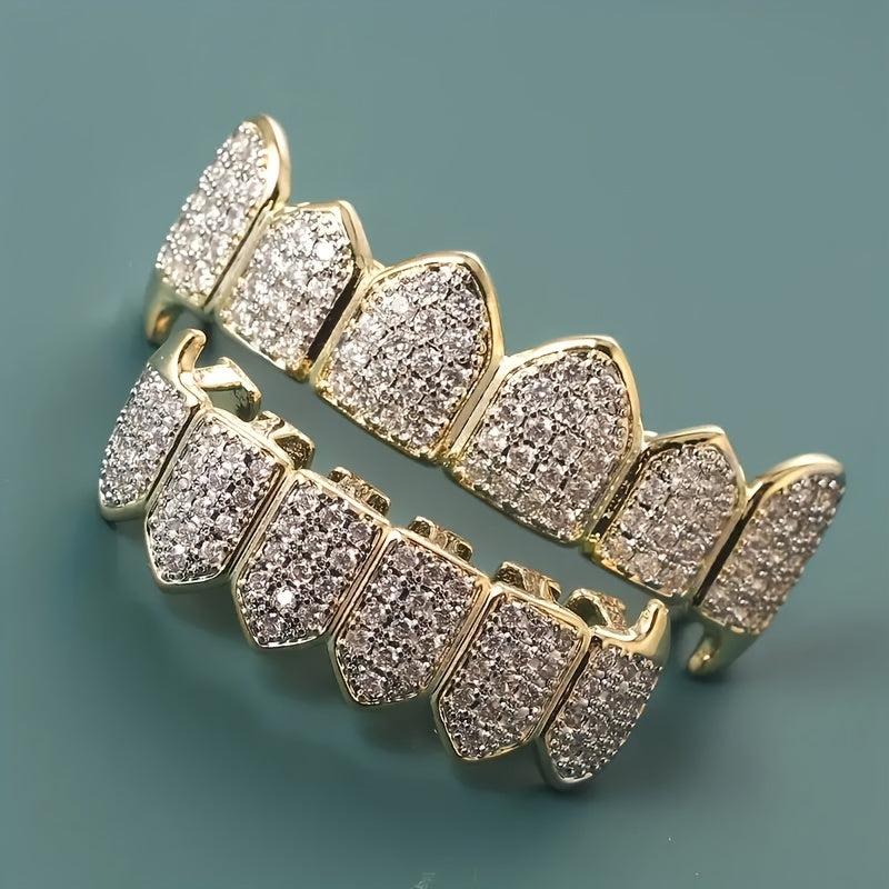 2pcs Golden Silvery Teeth Grillz Top and Bottom Hip Hop Rapper Jewelry
