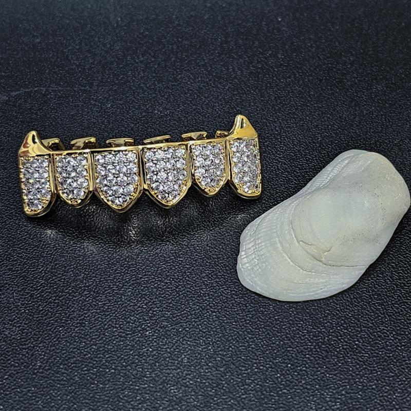 2pcs Golden Silvery Teeth Grillz Top and Bottom Hip Hop Rapper Jewelry
