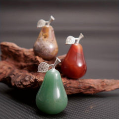 Natural Stone Pear Healing Crystal Guardian Figurine Home Decor