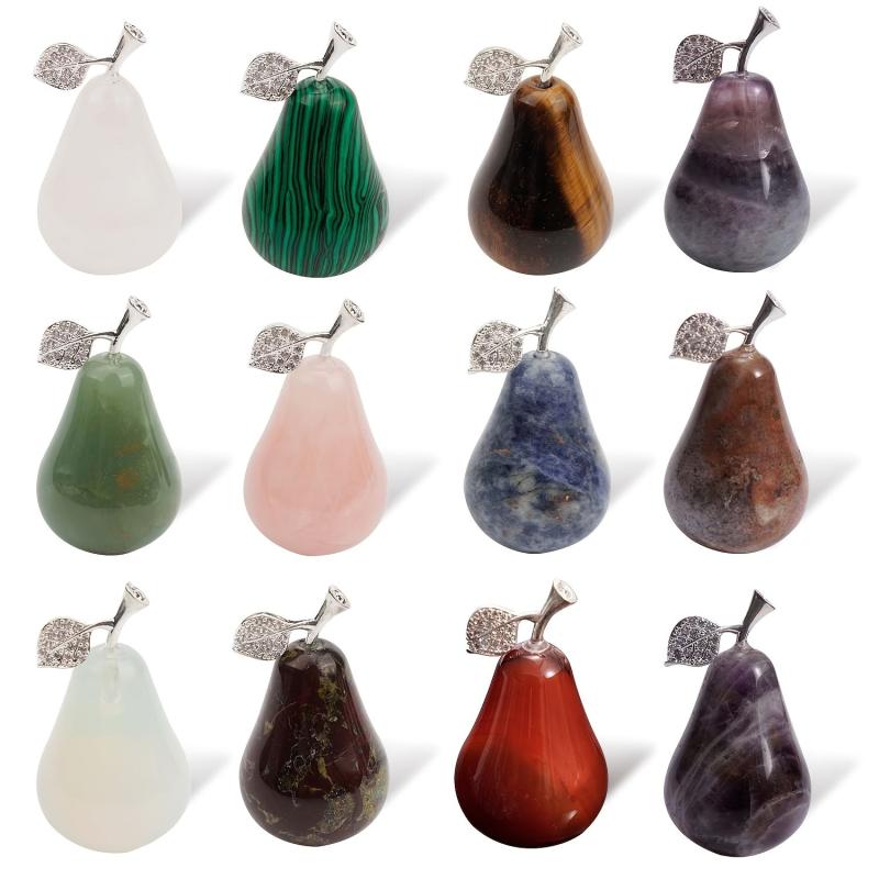 Natural Stone Pear Healing Crystal Guardian Figurine Home Decor