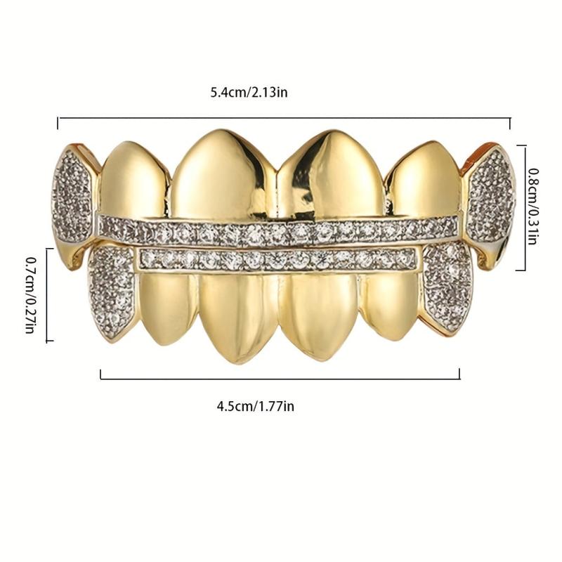18k Real Golden Plating Micro Zircon Fangs Braces Halloween Ornaments