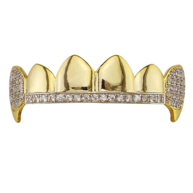 18k Real Golden Plating Micro Zircon Fangs Braces Halloween Ornaments