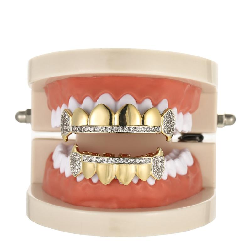 18k Real Golden Plating Micro Zircon Fangs Braces Halloween Ornaments