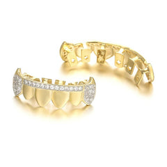 18k Real Golden Plating Micro Zircon Fangs Braces Halloween Ornaments