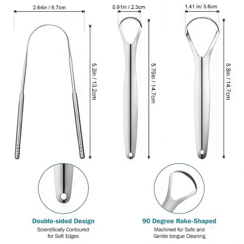 3pcs Tongue Scraper Stainless Steel Cleaners Oral Care