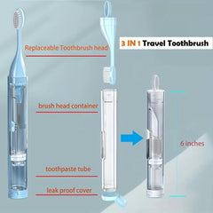 Portable Travel Toothbrush with Built-in Refillable Toothpaste Tube & Case