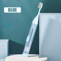 Portable Travel Toothbrush with Built-in Refillable Toothpaste Tube & Case