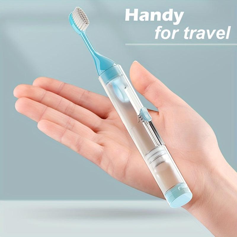 Portable Travel Toothbrush with Built-in Refillable Toothpaste Tube & Case