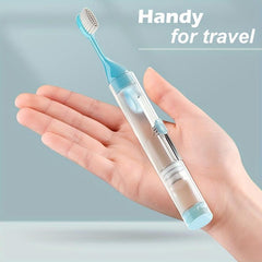 Portable Travel Toothbrush with Built-in Refillable Toothpaste Tube & Case