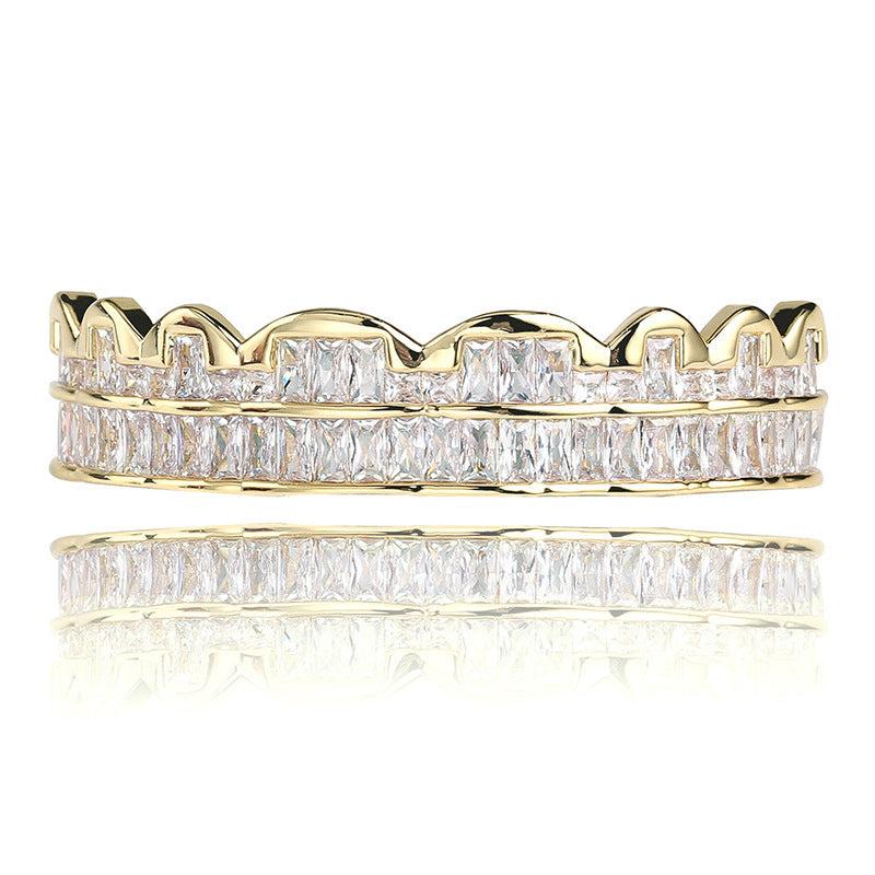 Golden Silvery Teeth Grillz Men Women Iced Out Top Bottom Hip Hop Jewelry