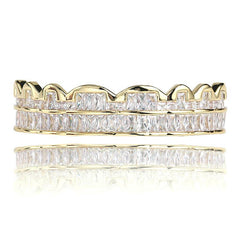 Golden Silvery Teeth Grillz Men Women Iced Out Top Bottom Hip Hop Jewelry