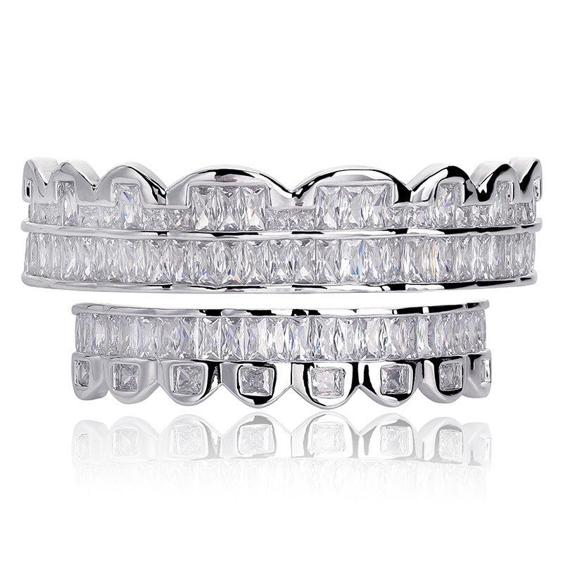 Golden Silvery Teeth Grillz Men Women Iced Out Top Bottom Hip Hop Jewelry