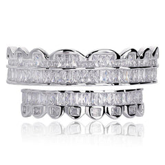 Golden Silvery Teeth Grillz Men Women Iced Out Top Bottom Hip Hop Jewelry