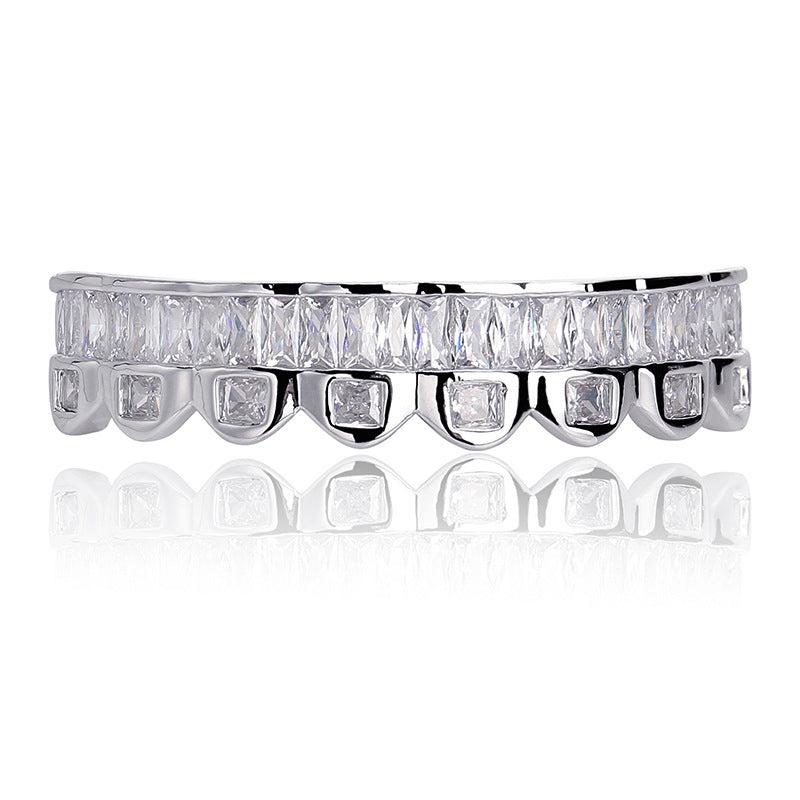 Golden Silvery Teeth Grillz Men Women Iced Out Top Bottom Hip Hop Jewelry