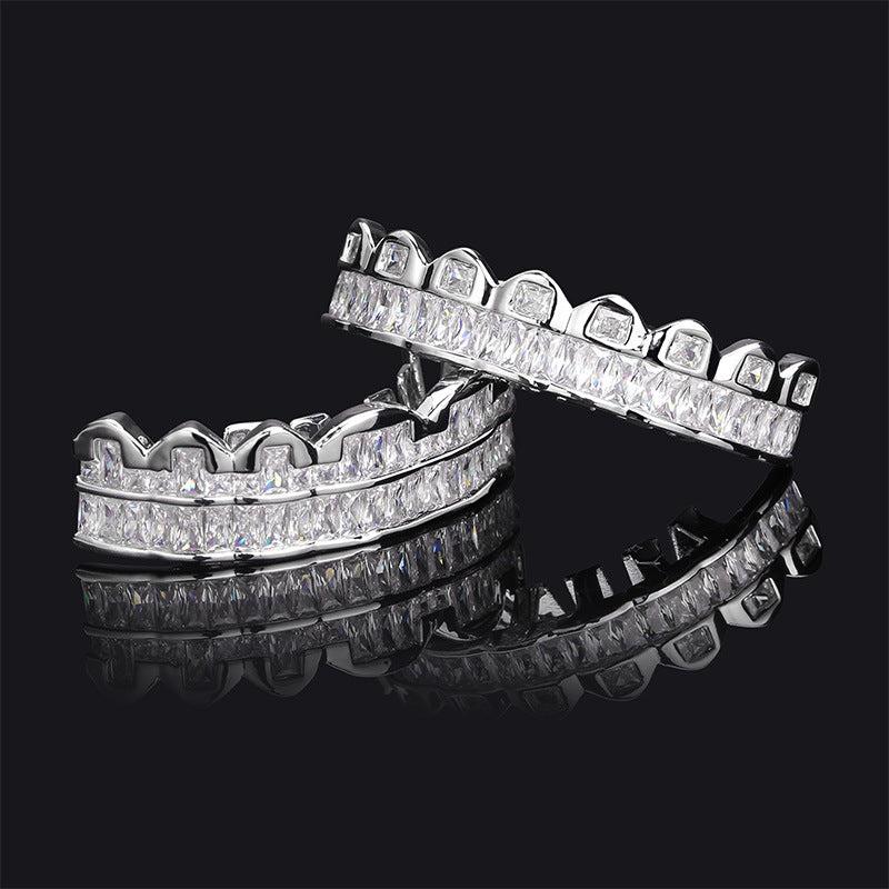 Golden Silvery Teeth Grillz Men Women Iced Out Top Bottom Hip Hop Jewelry