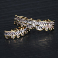 Golden Silvery Teeth Grillz Men Women Iced Out Top Bottom Hip Hop Jewelry