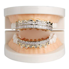 Golden Silvery Teeth Grillz Men Women Iced Out Top Bottom Hip Hop Jewelry