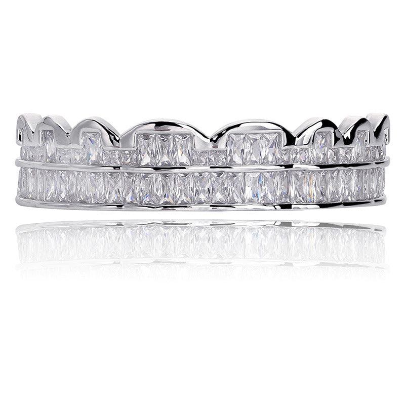 Golden Silvery Teeth Grillz Men Women Iced Out Top Bottom Hip Hop Jewelry