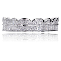 Golden Silvery Teeth Grillz Men Women Iced Out Top Bottom Hip Hop Jewelry