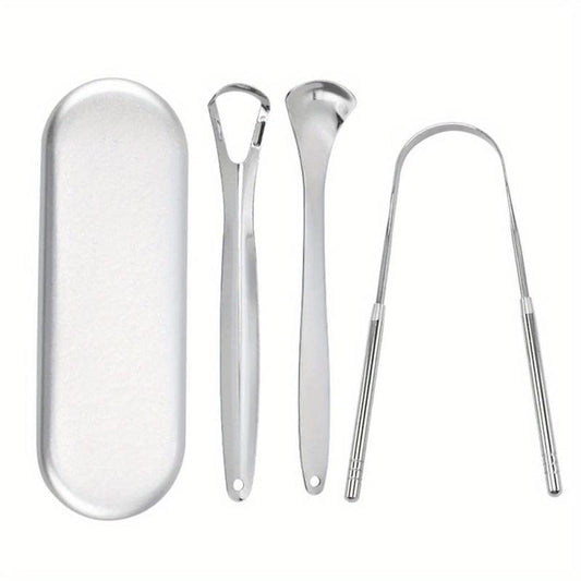 3pcs Tongue Scraper Reduce Bad Breath Oral Care Stainless Steel Tongue Cleaners