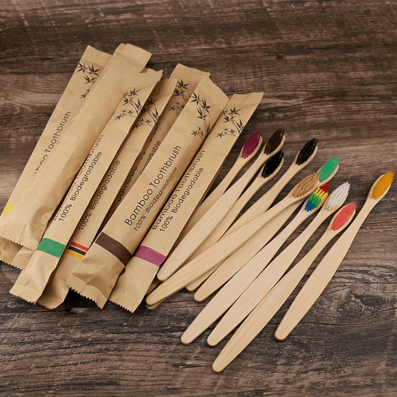 10pcs Manual Wooden Handle Toothbrushes with Soft Bristles for Oral Care