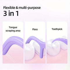 50pcs Little Seahorse Twin Line Dental Floss Picks Purple 5.08cm Teeth Cleaning