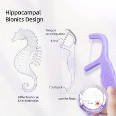 50pcs Little Seahorse Twin Line Dental Floss Picks Purple 5.08cm Teeth Cleaning
