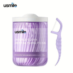 50pcs Little Seahorse Twin Line Dental Floss Picks Purple 5.08cm Teeth Cleaning