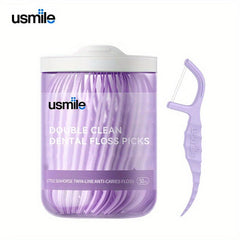 50pcs Little Seahorse Twin Line Dental Floss Picks Purple 5.08cm Teeth Cleaning