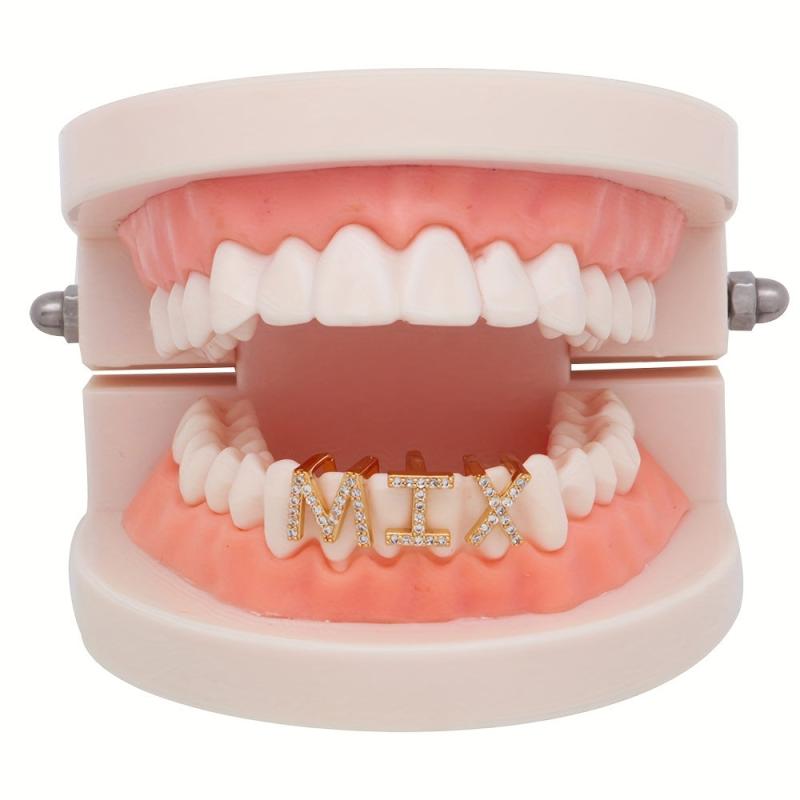 26 Capital Letters Braces with Zircon Single Denture Hip Hop Style