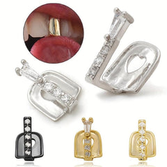 2pcs Micro Inlaid Zircon Stick Shaped Golden Grillz for Teeth