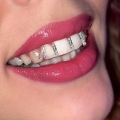 2pcs Micro Inlaid Zircon Stick Shaped Golden Grillz for Teeth