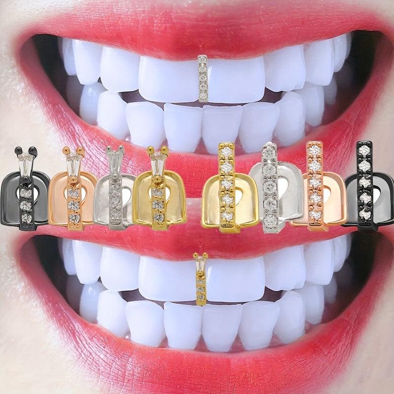 2pcs Micro Inlaid Zircon Stick Shaped Golden Grillz for Teeth