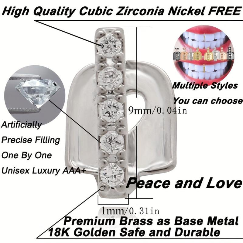 2pcs Micro Inlaid Zircon Stick Shaped Golden Grillz for Teeth